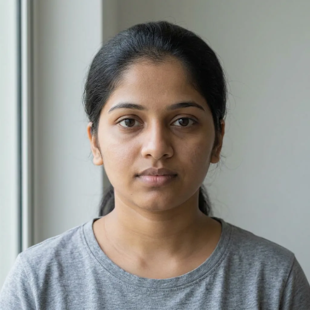 AI-generated sample face in soft window light